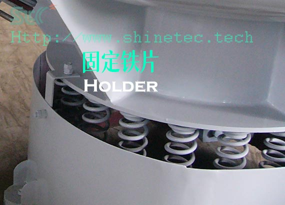 Vibratory finishing machine fastening iron sheet and spring