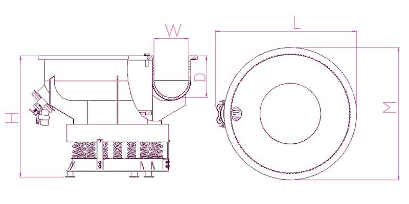 outline drawing of u-shaped vibratory bowl finishing machine without separator