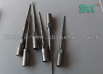 surface burr, oxide skin on stainless steel probe of dental medical instrument before polishing